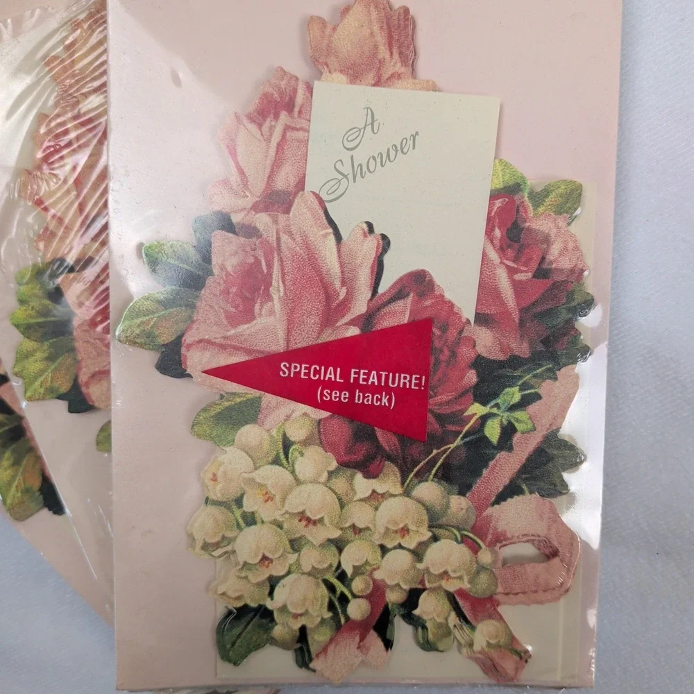 Vintage Hallmark Bridal Shower Invitations Floral Die Cut Pink Roses 24 Count
